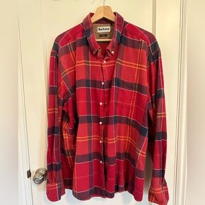 Barbour Red Tartan Plaid Flannel Casual button up dress shirt (XXL)
